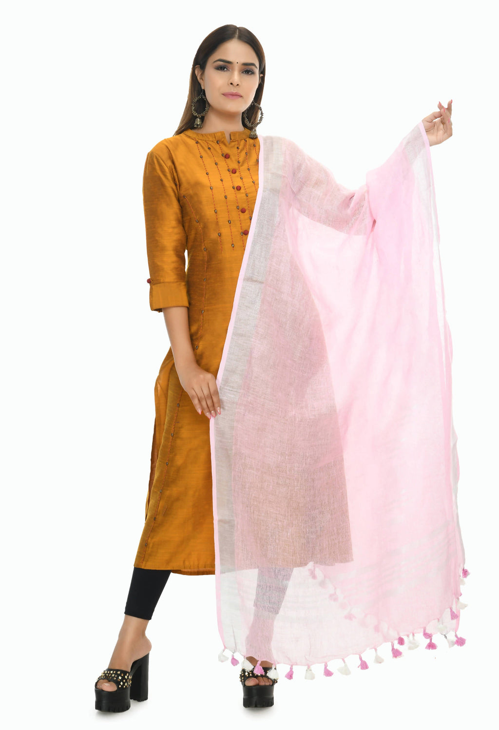 Baby Pink Linen Dupatta for Toddlers and Girls