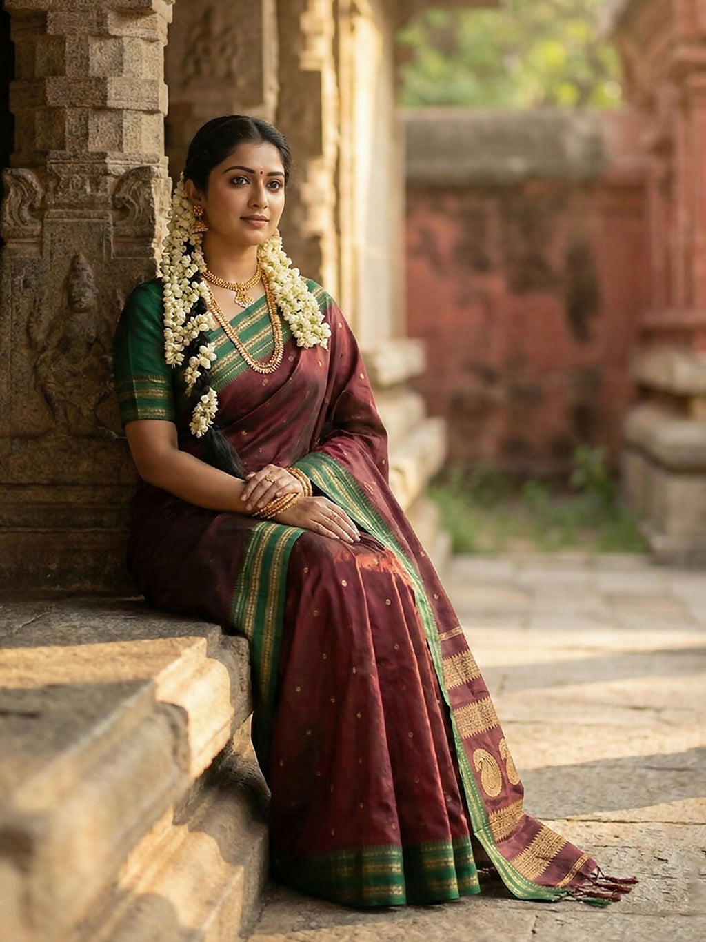 Maroon Soft Silk Saree with Matching Blouse