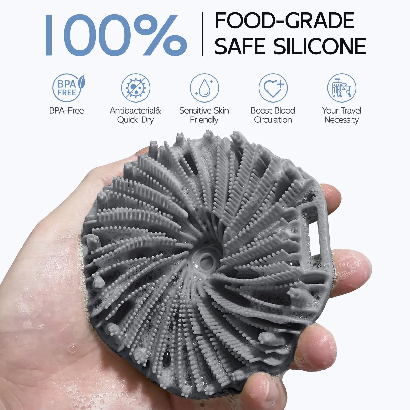 Silicone Body Scrubber, Exfoliating Body Wash Scrubbers Exfoliator, Shower Body Brush for Effective Showering Exfoliation and Gentle Massage (Gray) Gray
