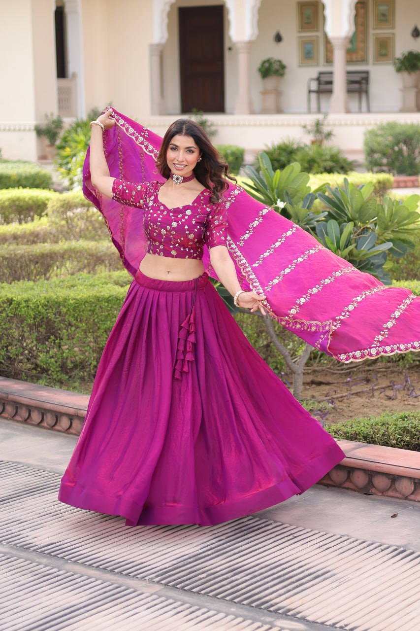 Purple Fendy Silk Lehenga Choli with Heavy Sequins & Embroidery