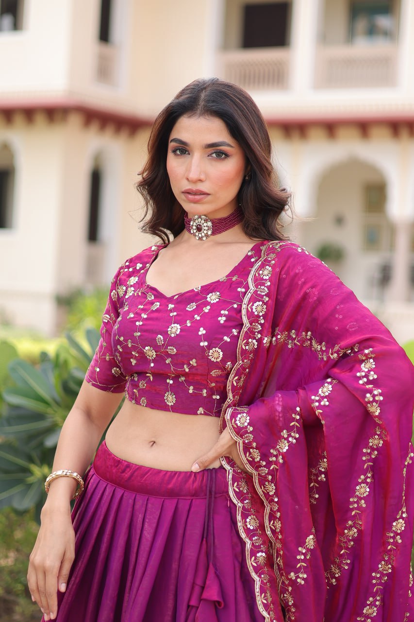 Purple Fendy Silk Lehenga Choli with Heavy Sequins & Embroidery