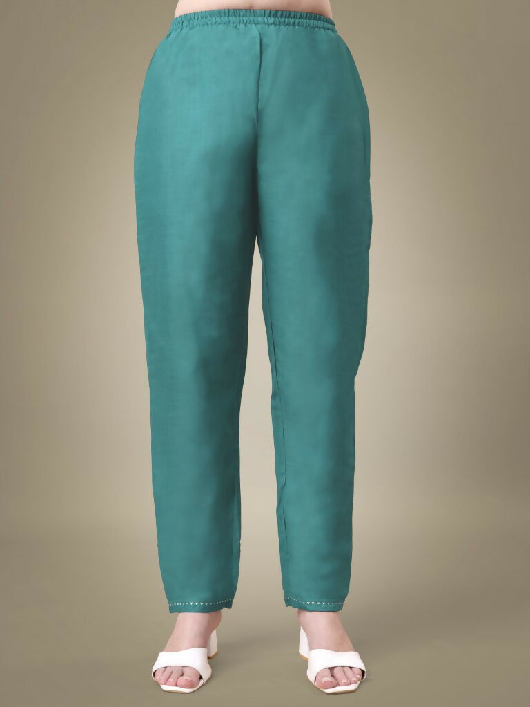 Women's Teal Cotton Blend Straight Kurta Set with Sequence Work