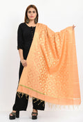 Peach Banarasi Silk dupatta with all-over gold geometric woven patterns