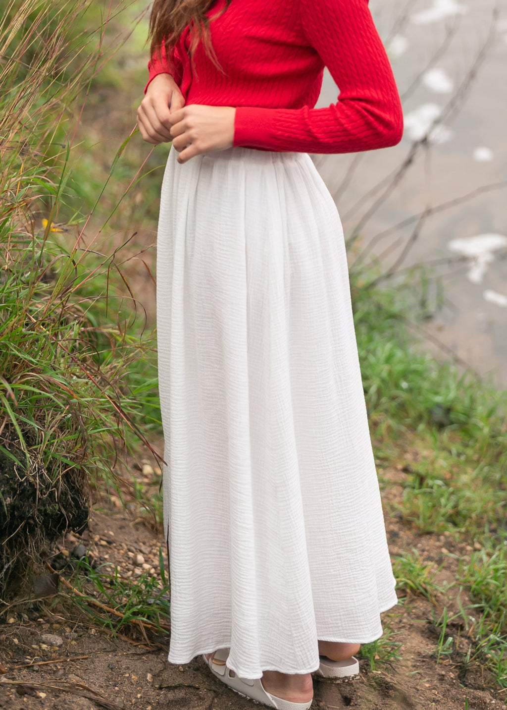 Kalani Cotton Gauze Maxi Skirt | White A-Line