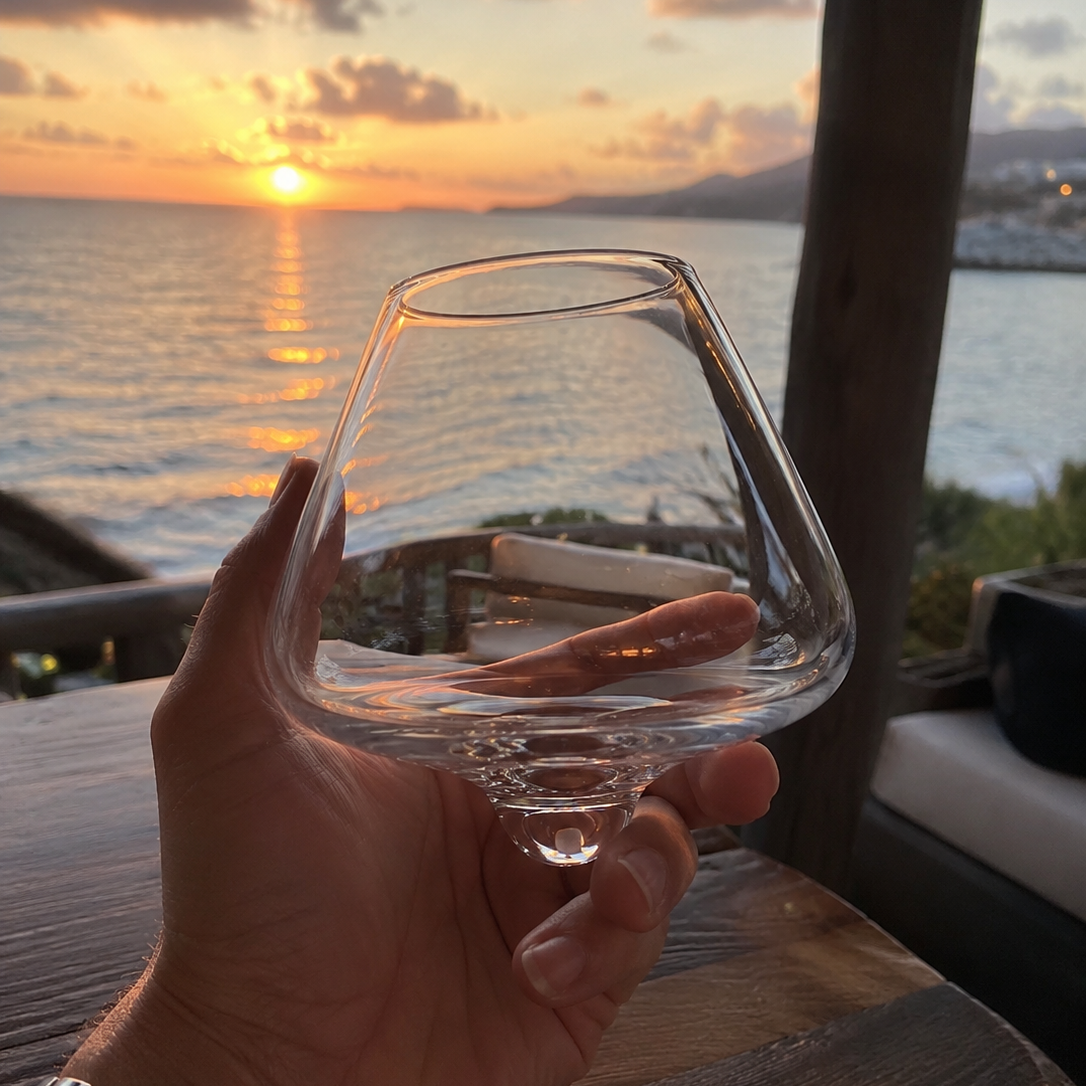 Rotating Crystal Wine Glass with Wooden Coaster for Aeration