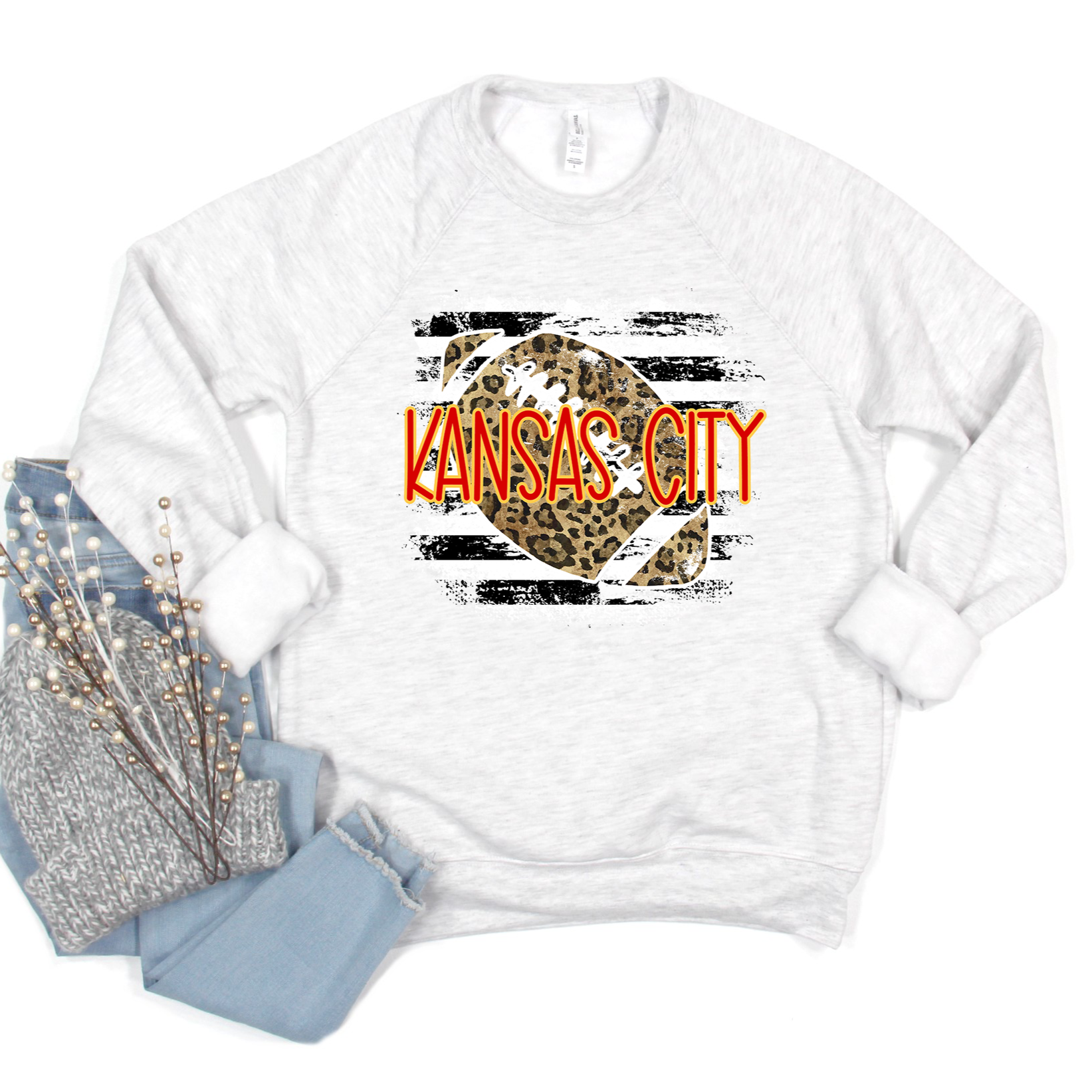 Kansas City Grunge Football Crew or Hoodie Sweatshirt