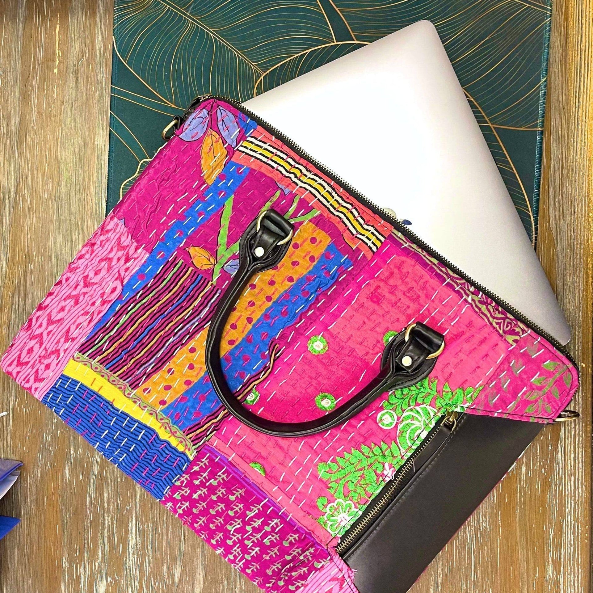Kantha Patchwork Laptop Bag - Bohemian Cotton Work Tote
