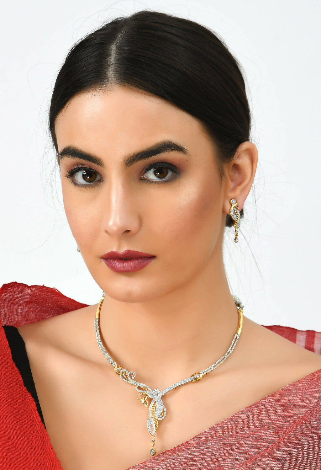 Silver-Plated American Diamond Choker Necklace Set for Women