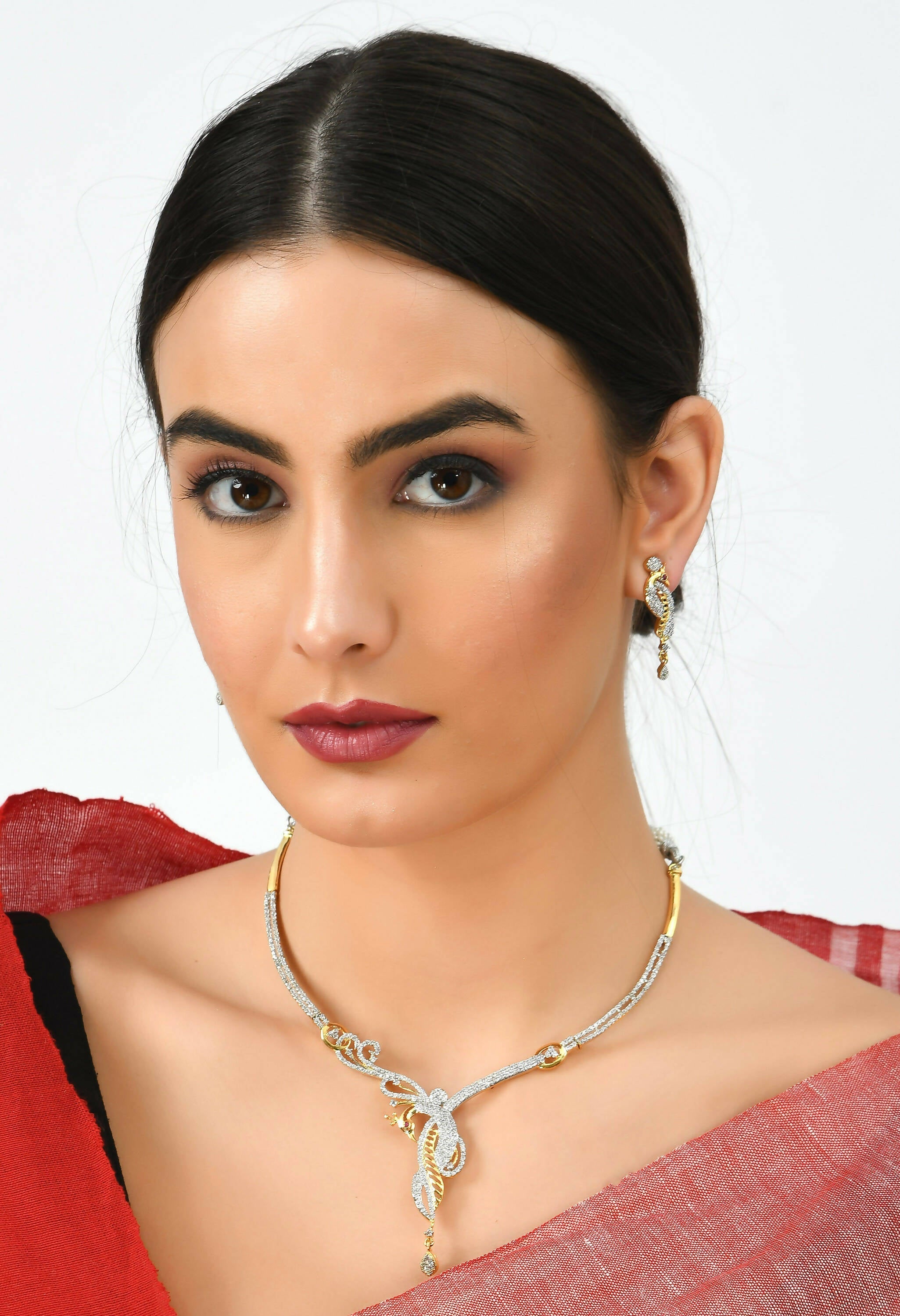 Silver-Plated American Diamond Choker Necklace Set for Women