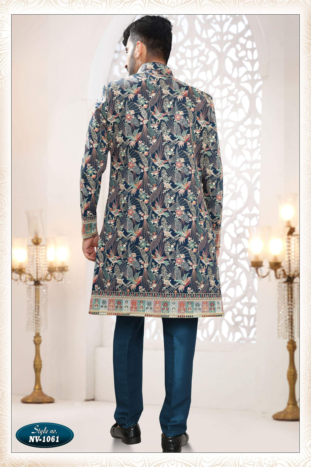 Men's Blue Silk Straight Kurta Set with Thread and Sequence Work