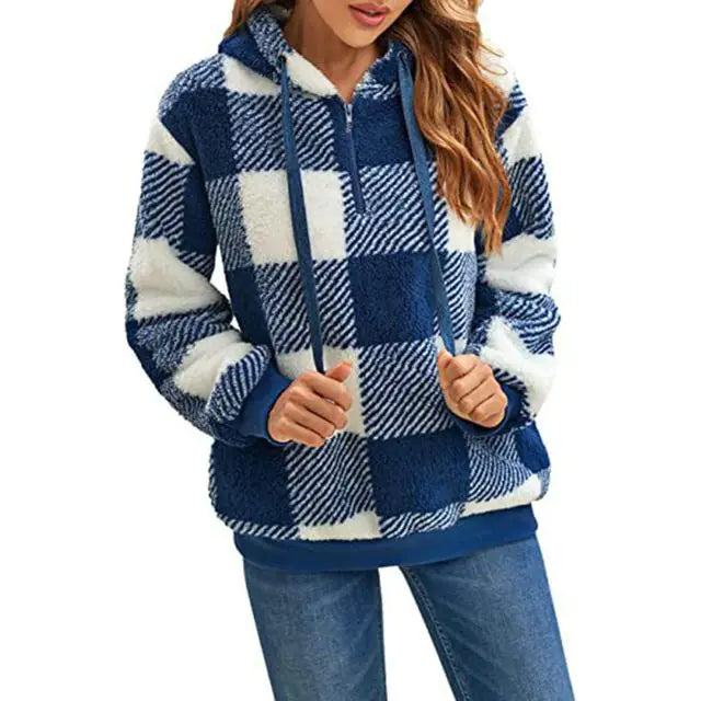 Women's Plush Hoodie with Drawstring - Cozy Comfort