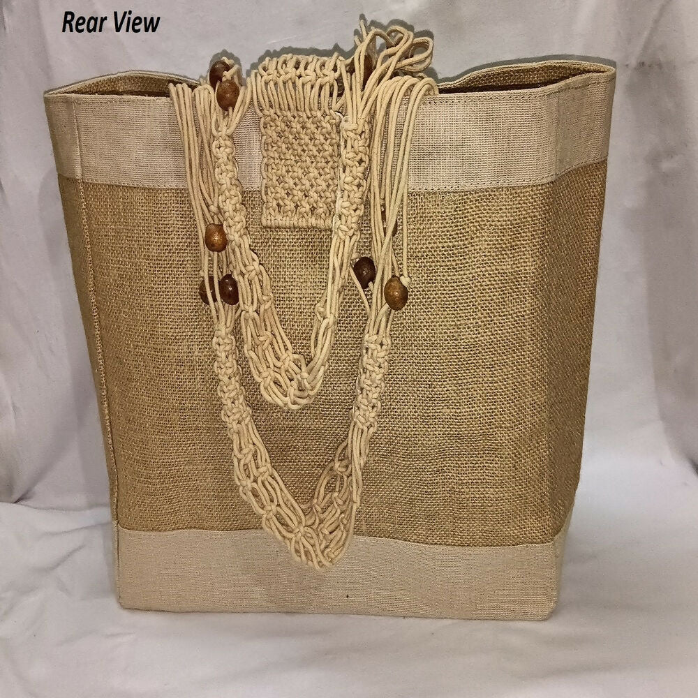 Eco-Friendly Jute Handbag with Decorative Wooden Beads