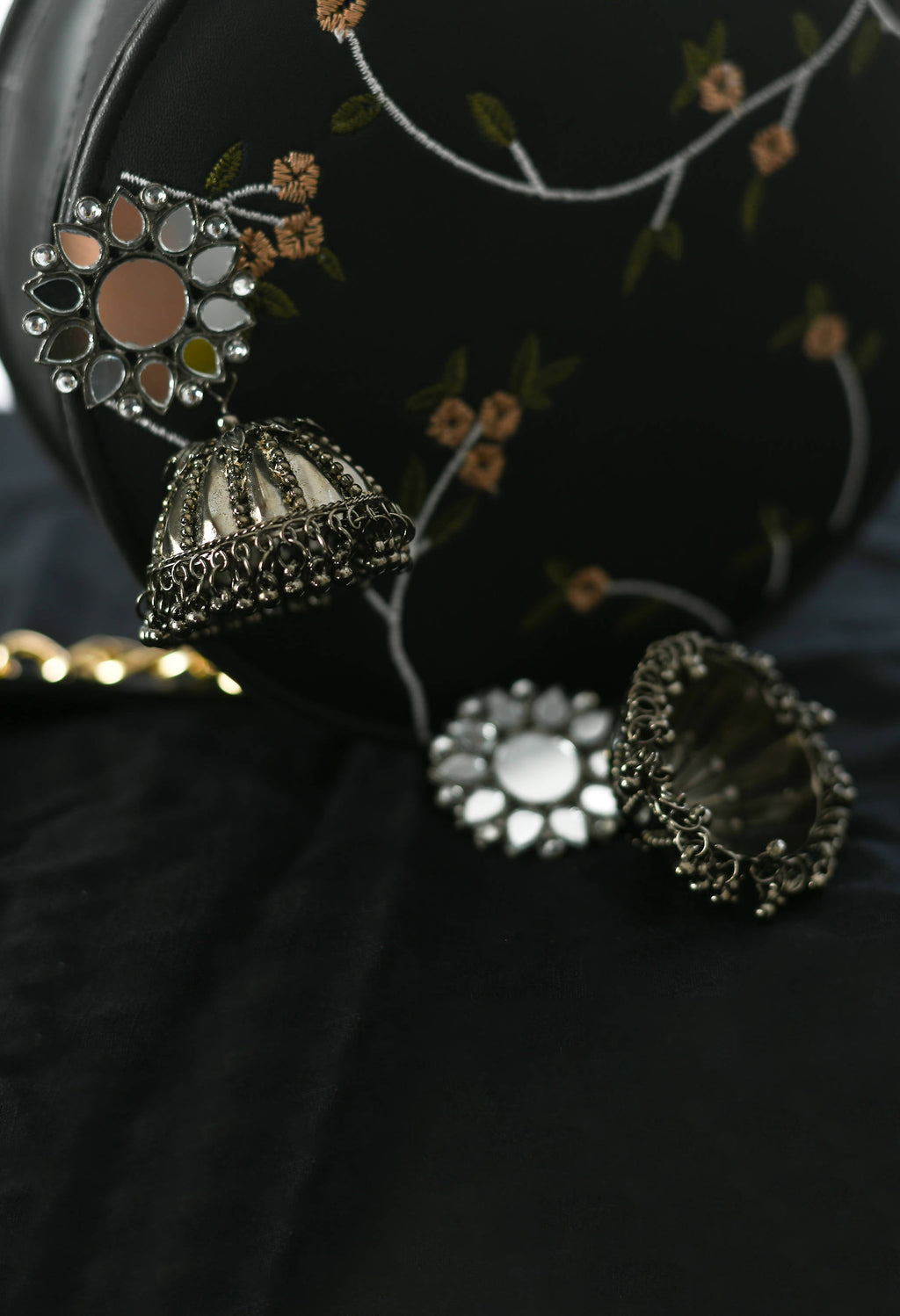Silver-Plated Mirror Work Jhumka Earrings for Traditional Elegance