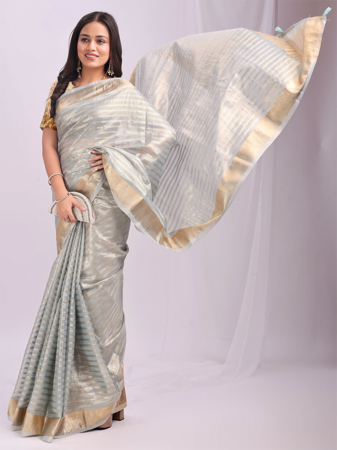 Sky Blue Organza Saree with Matching Blouse