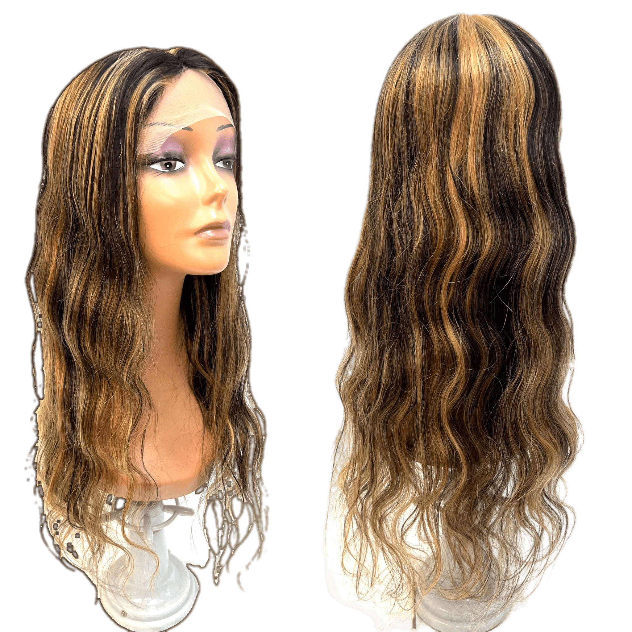 Karen Pre-Part Lace Front Wig in multi-tonal brown and blonde highlights for a modern look