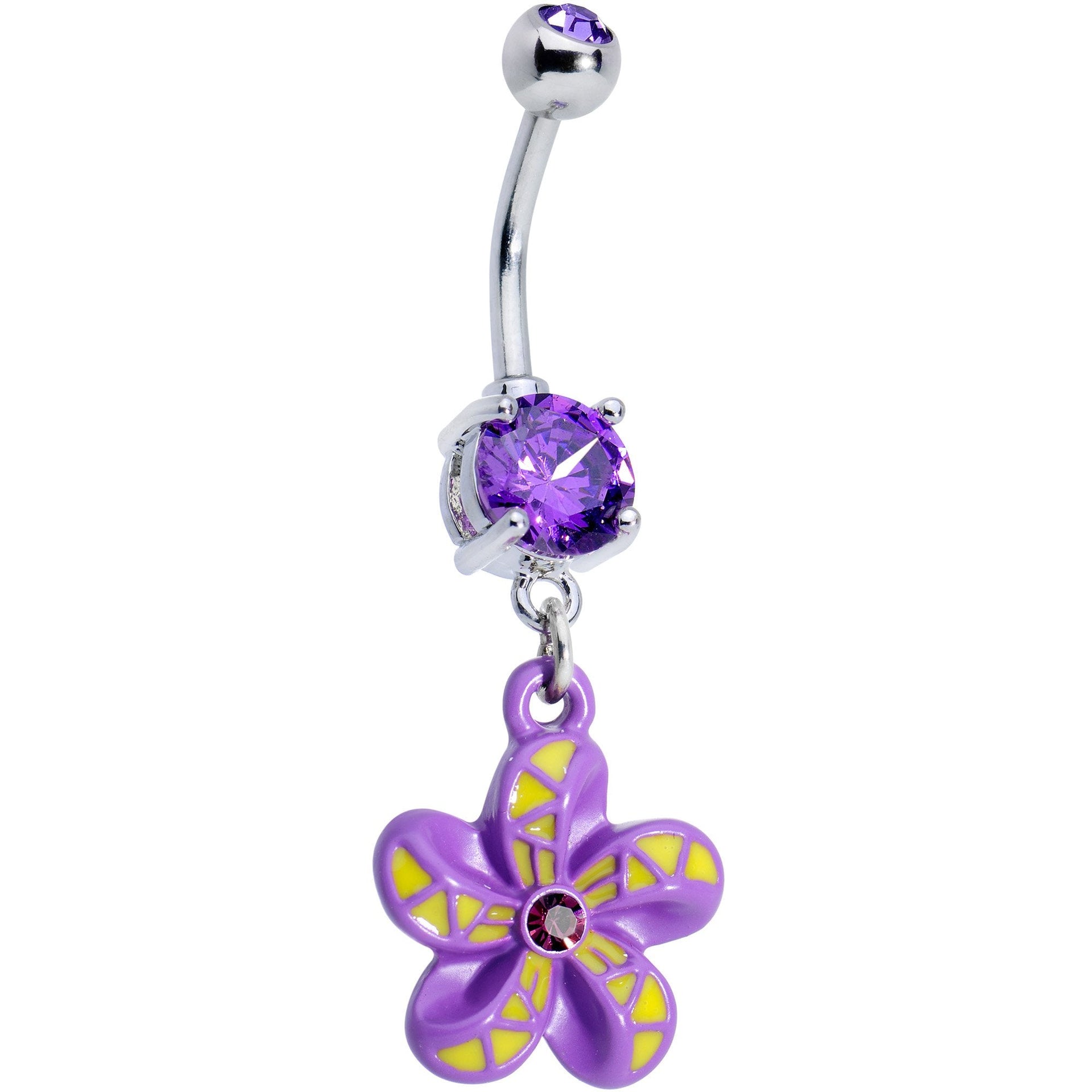 Purple Gem Purple Yellow Swirl Pinwheel Dangle Belly Ring