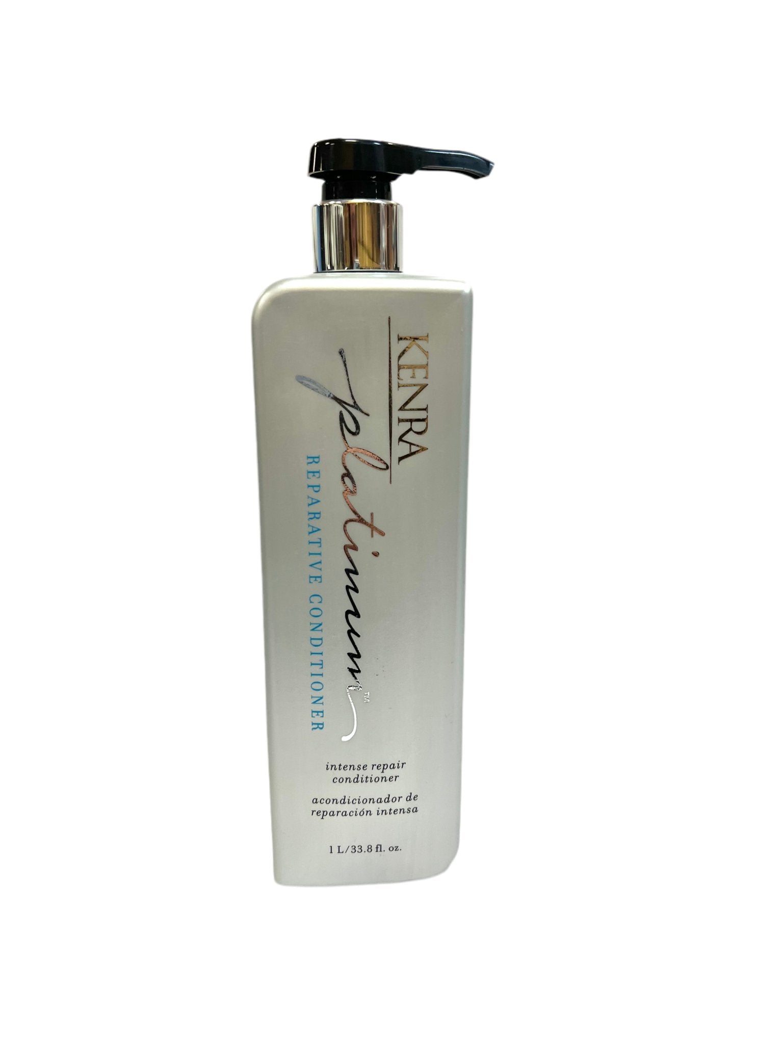 Kenra Platinum Restorative Conditioner bottle in silver and black packaging