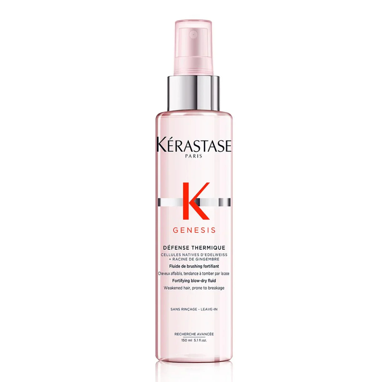 Kérastase Genesis Defense Thermique Heat Protecting Spray in clear and pink bottle 5.1 oz