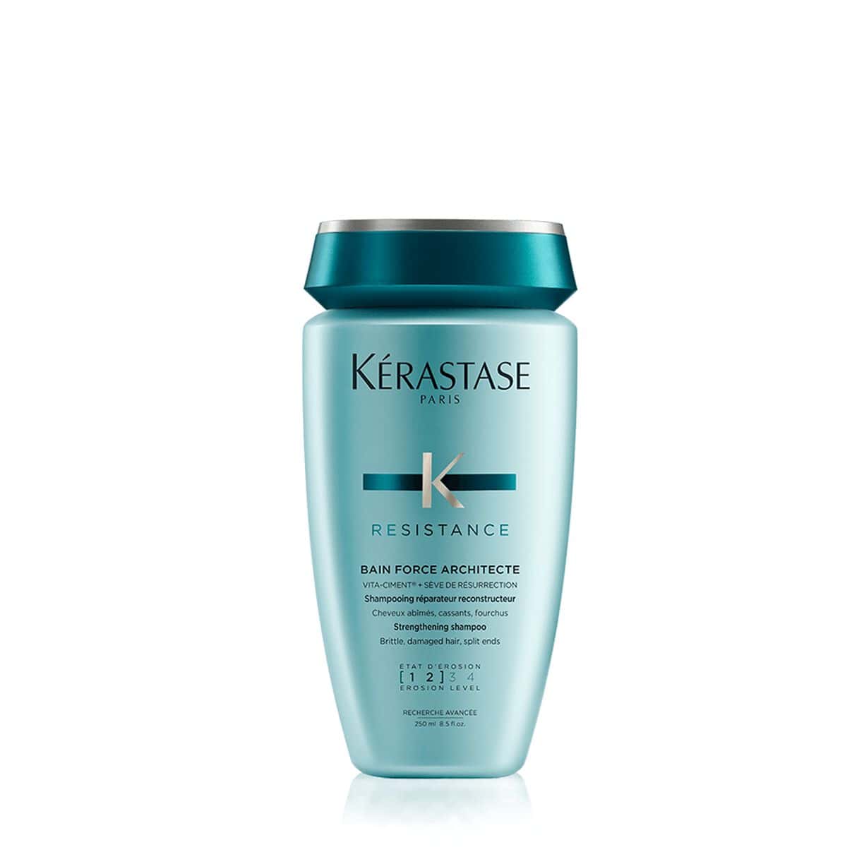 Bottle of Kerastase Bain Force Architecte Shampoo for brittle and damaged hair repair