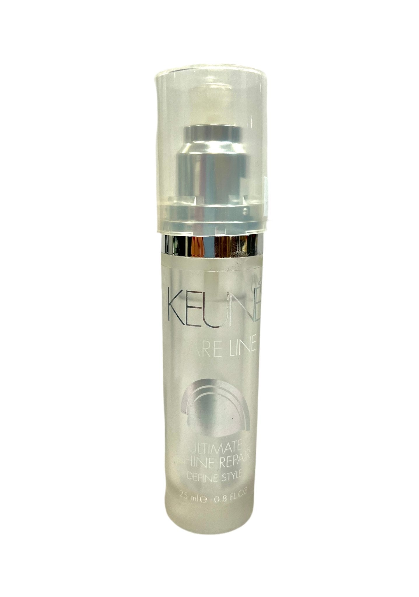 Keune Care Line Ultimate Shine Repair serum in a frosted glass bottle with silver text.