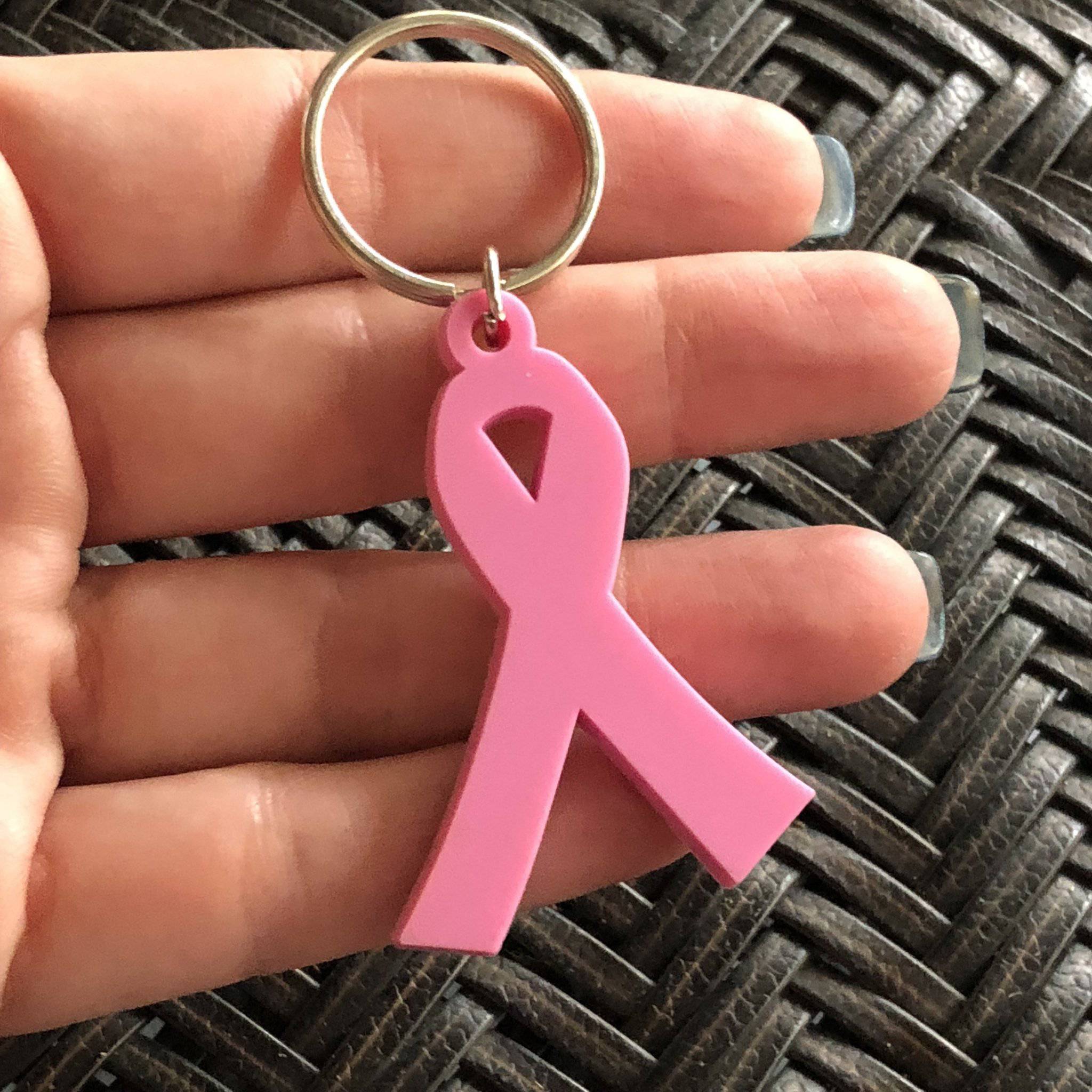 Pink Awareness Ribbon Keychain – PVC Rubber Support Symbol