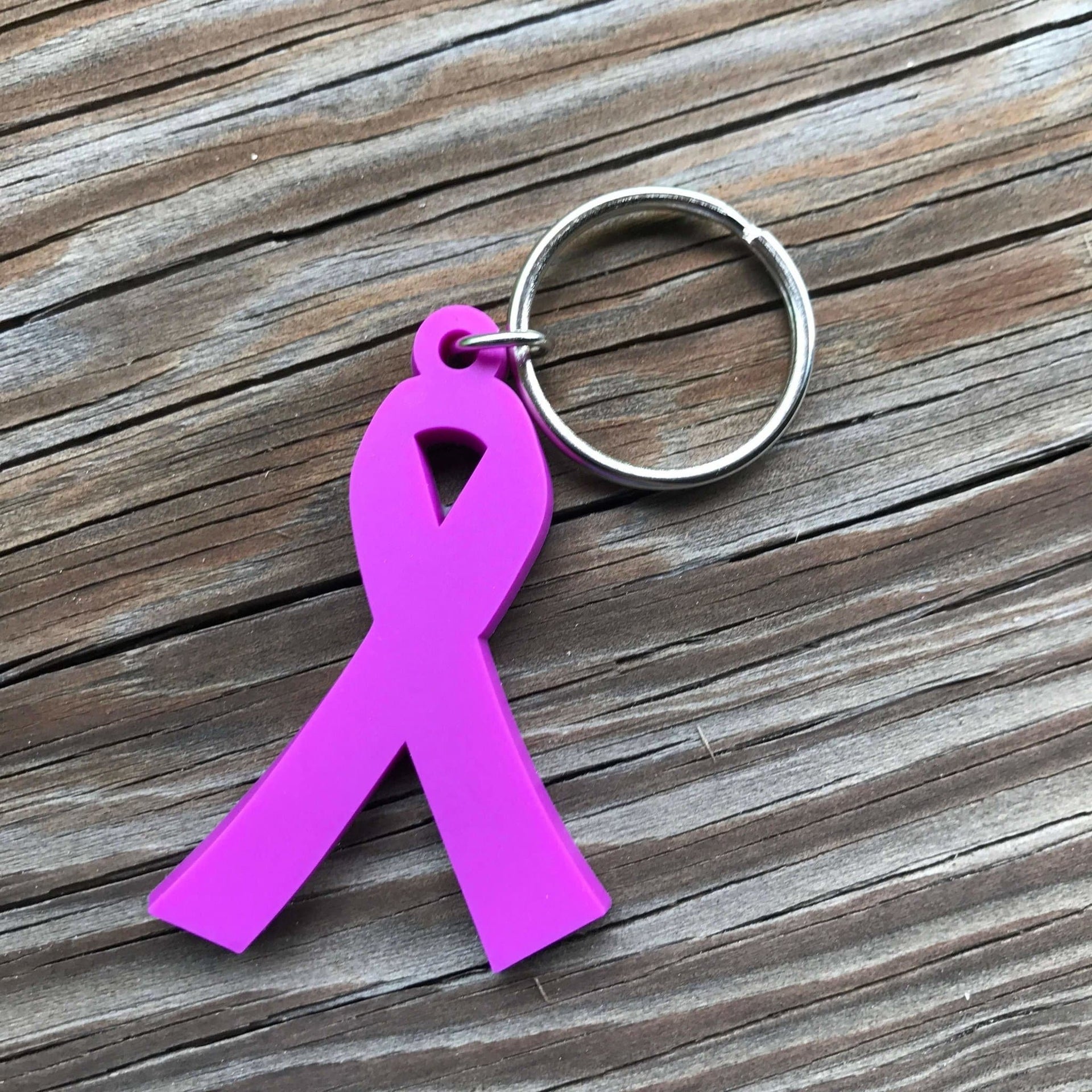 Purple Awareness Ribbon Keychain – PVC Rubber Support Symbol