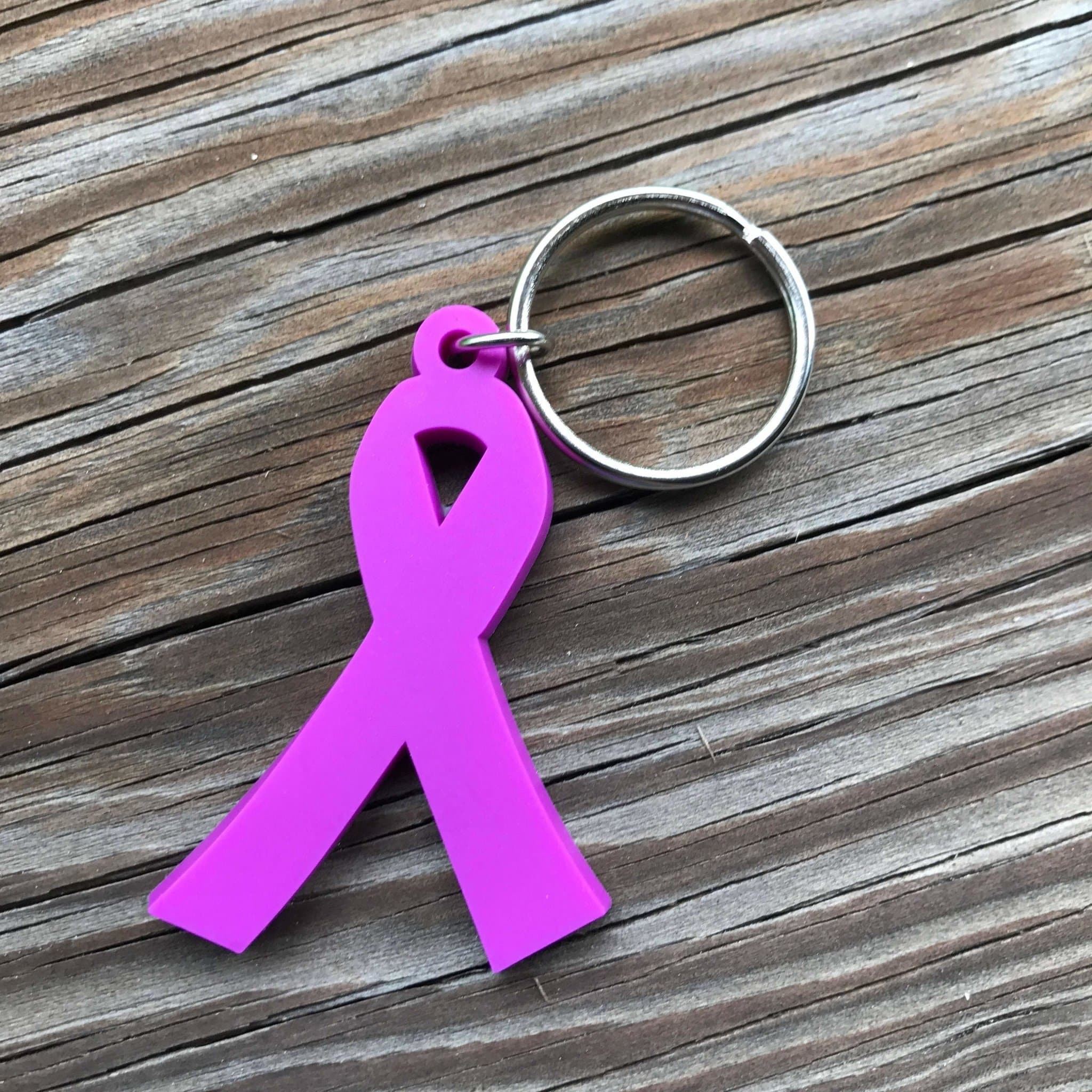 Purple Awareness Ribbon Keychain – PVC Rubber Support Symbol