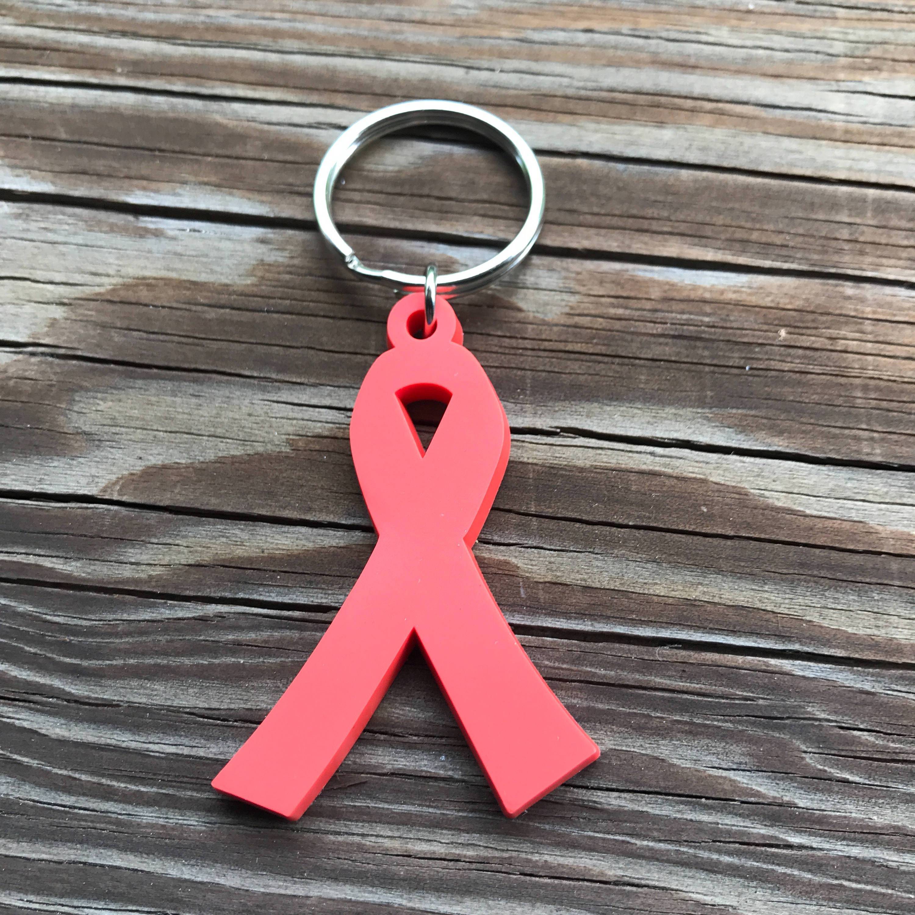 Red Awareness Ribbon Keychain – PVC Rubber Support Symbol for AIDS/HIV and More