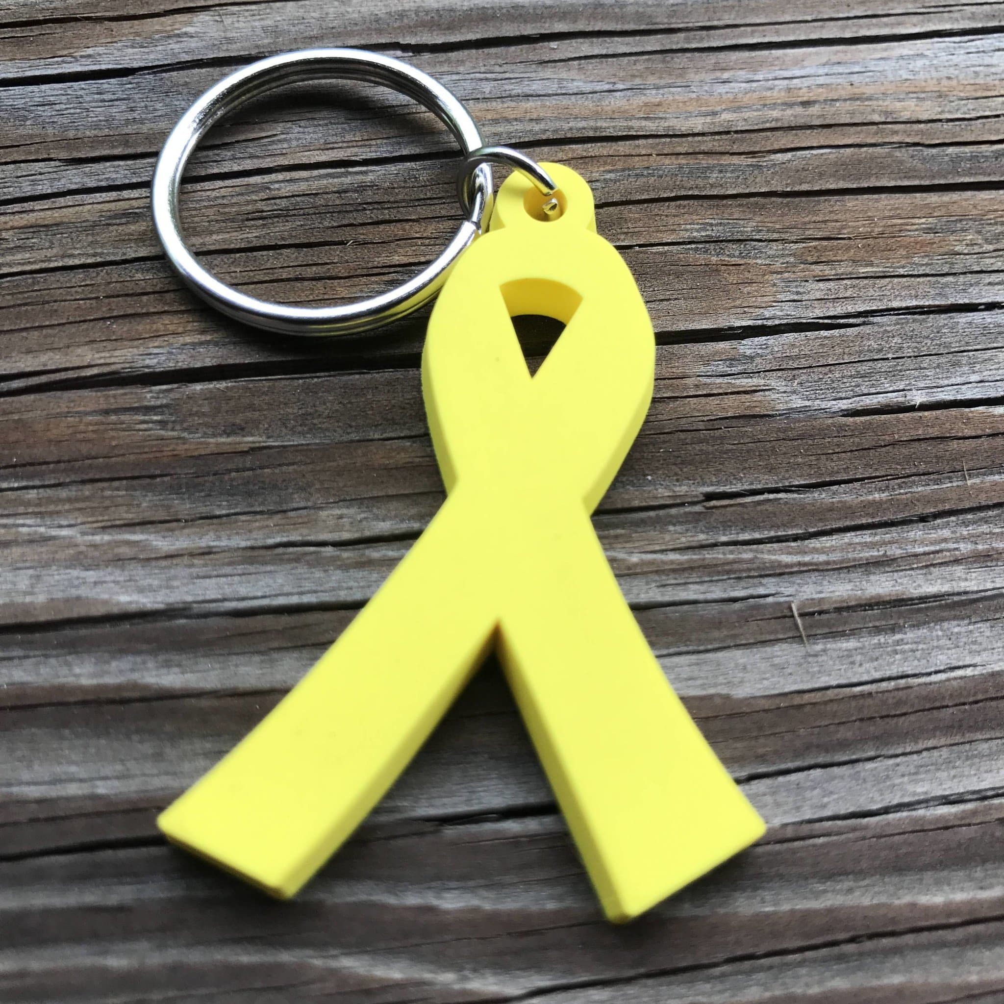 Yellow Awareness Ribbon Keychain – PVC Rubber Support Symbol