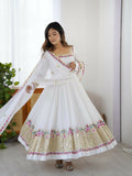 Elegant white georgette kurta set featuring shimmering sequence embroidery work.
