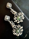 Green Monalisa stone oxidized brass earrings for ethnic wear
