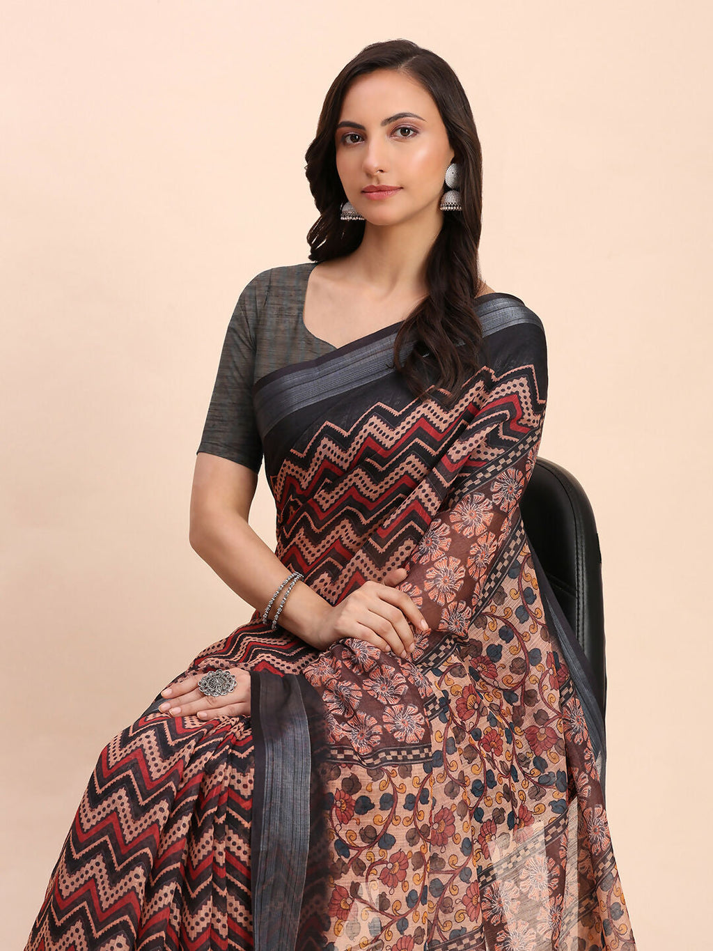 Black Linen Cotton Saree with Matching Blouse Piece