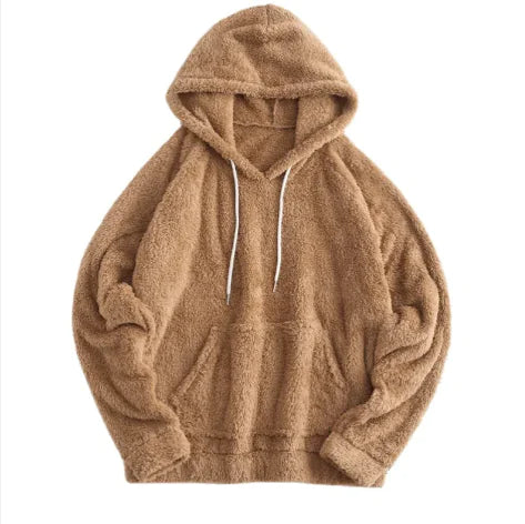 Women's Brown Fuzzy Fleece Hooded Sweatshirt Winter Pullover - Image 3