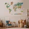 Decorative khaki world map wall art for children's nursery or playroom