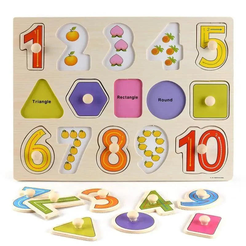 3D Wooden Geometric Shape and Number Puzzle Educational Toy
