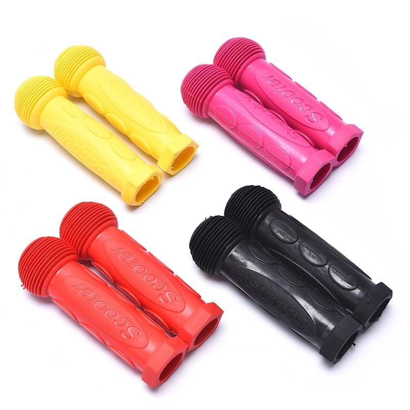Close up of soft, anti-slip foam handlebar grips for kids' bicycles and scooters