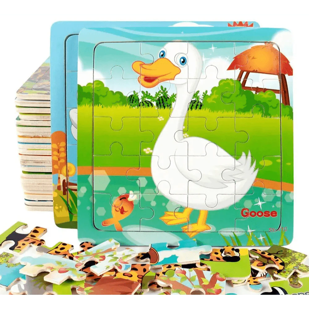 Multicolor wooden animal and vehicle jigsaw puzzle for children's educational play