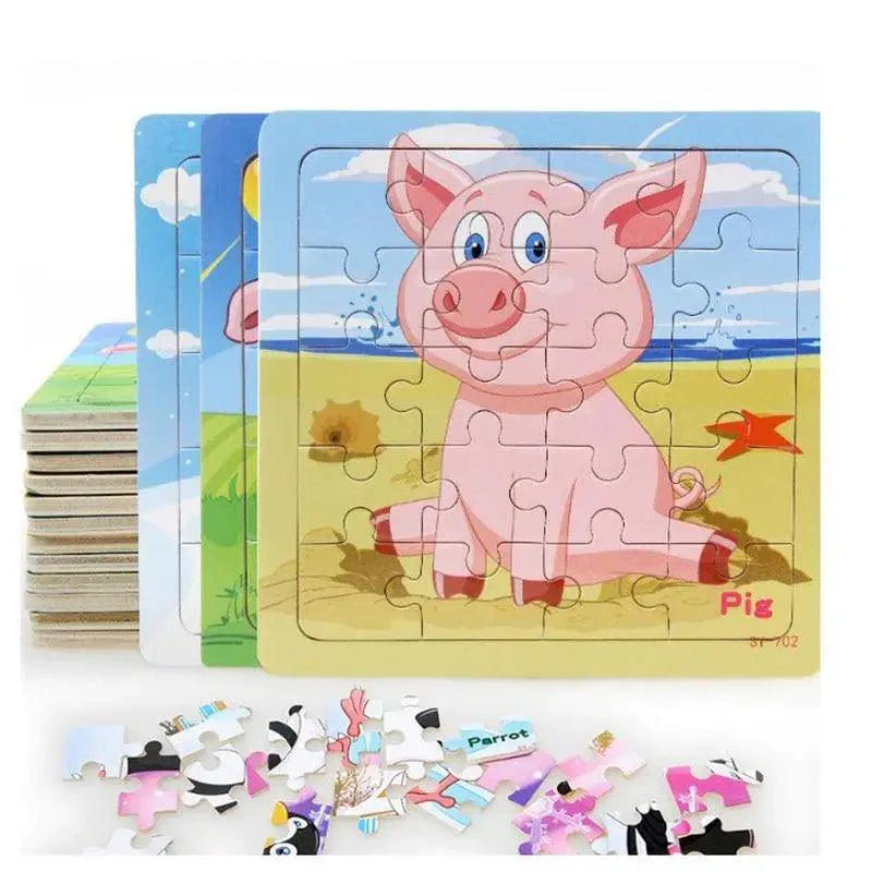Educational Wooden Animal and Vehicle Jigsaw Puzzle for Toddlers