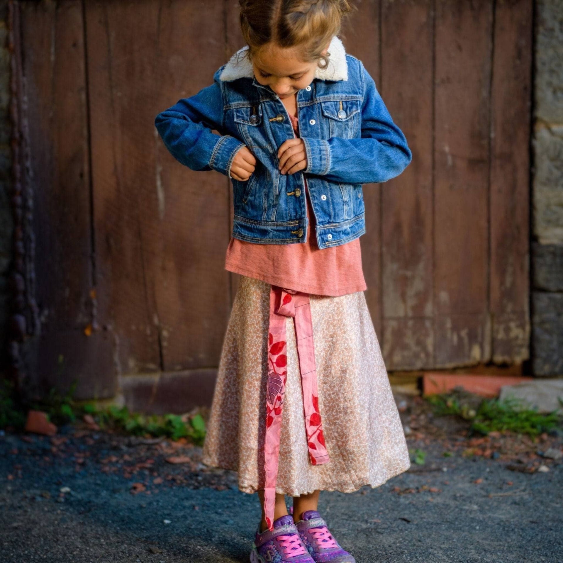 Kids Boho Reversible Silk A-Line Skirt - Upcycled Sari Magic
