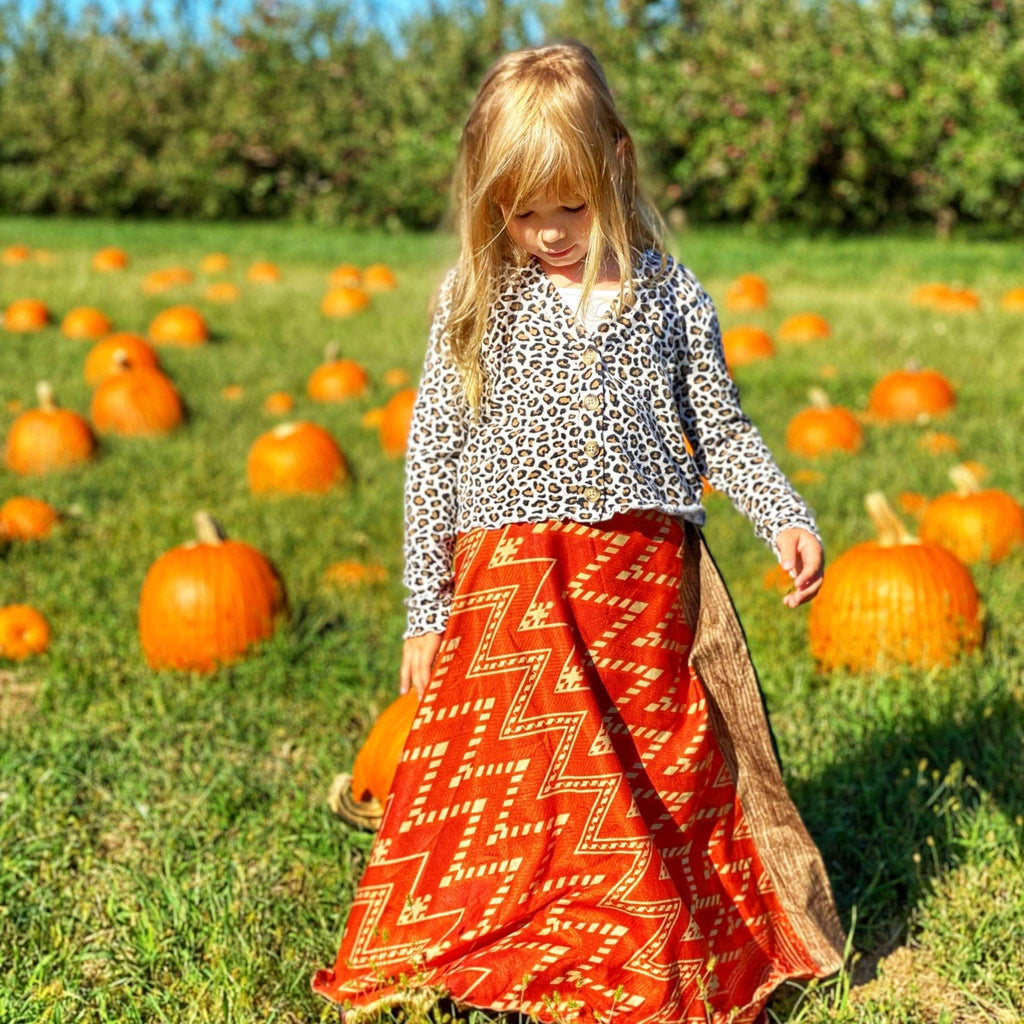 Kids Boho Reversible Silk A-Line Skirt - Upcycled Sari Magic