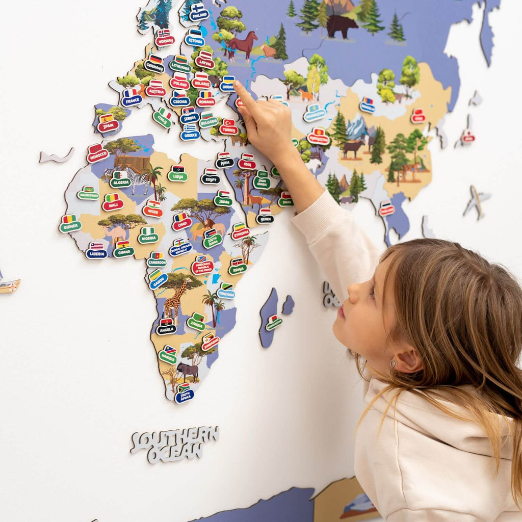 Interactive Animal World Map Wall Decor for Kids Nursery