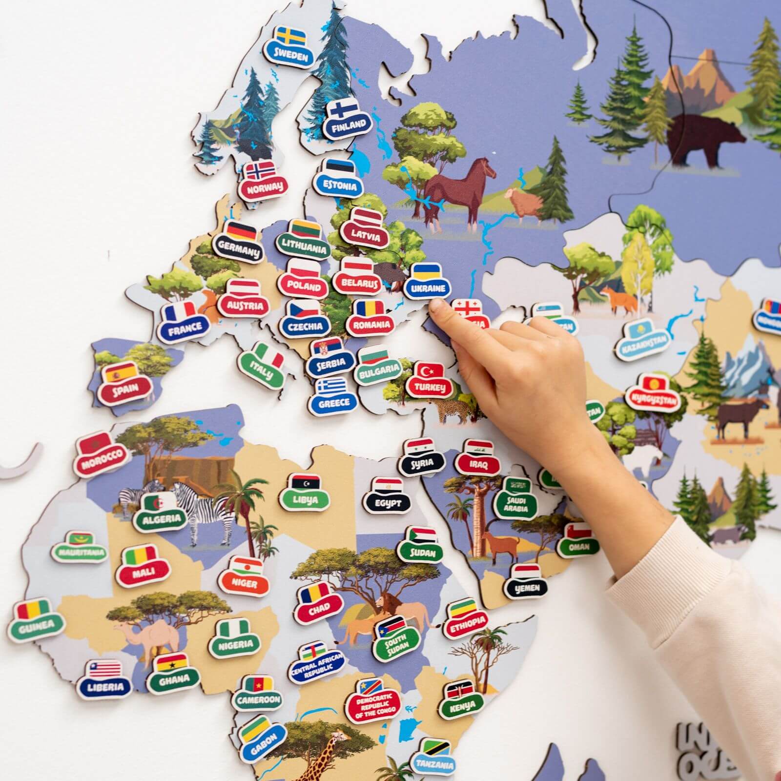 Interactive Animal World Map Wall Decor for Kids Nursery