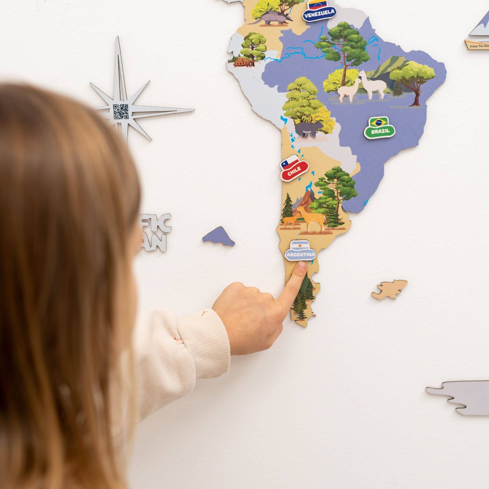 Interactive Animal World Map Wall Decor for Kids Nursery