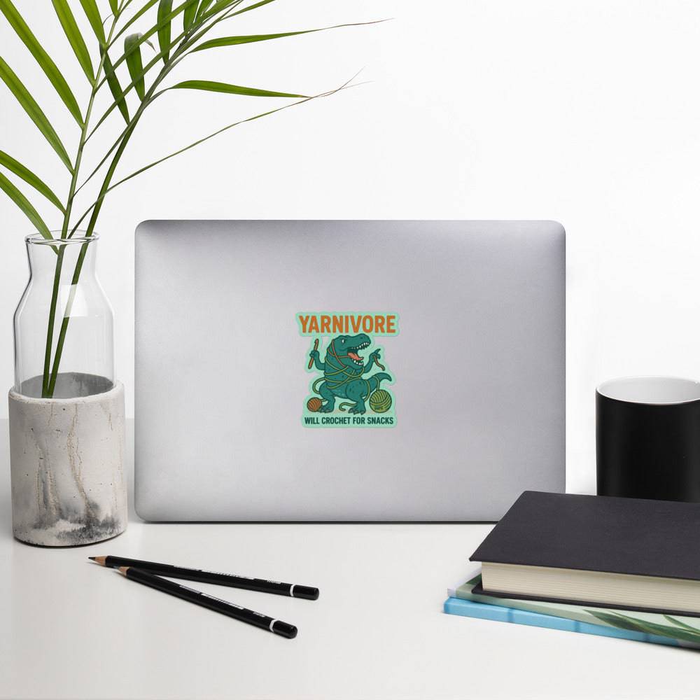 Yarnivore Vinyl Sticker – Funny Crochet Dino Decor for Makers