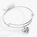 Kiss Me I’m Irish charm bangle with green enamel clover detail and festive lettering.