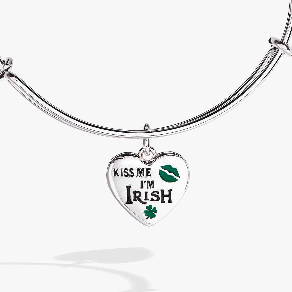Kiss Me I’m Irish Four Leaf Clover Charm Bangle