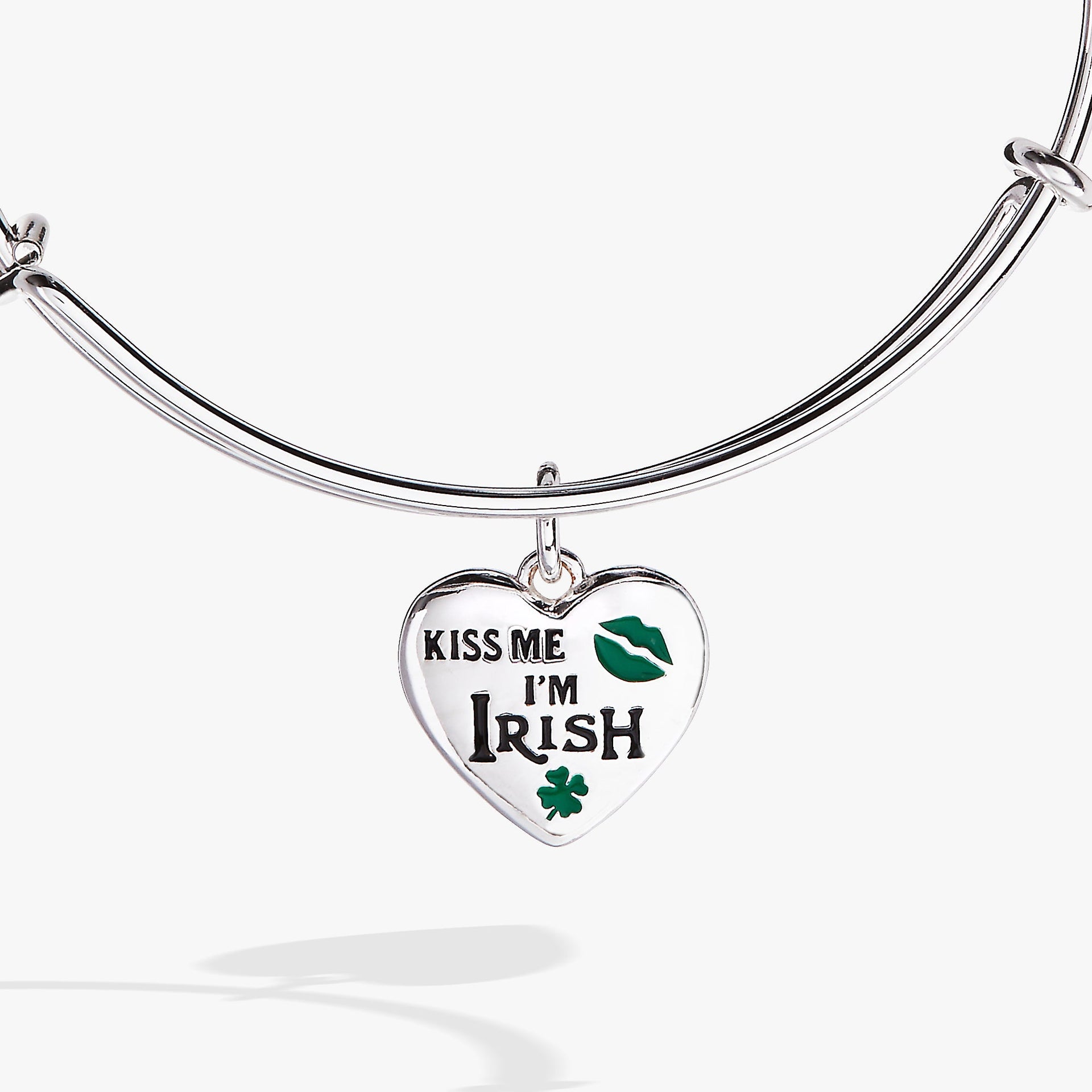 Kiss Me I’m Irish Four Leaf Clover Charm Bangle