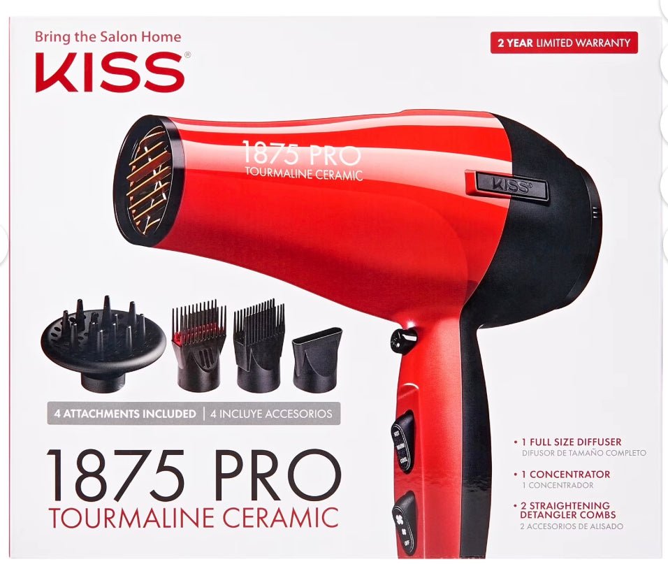 Red Tourmaline Ceramic Hair Dryer with four professional styling attachments