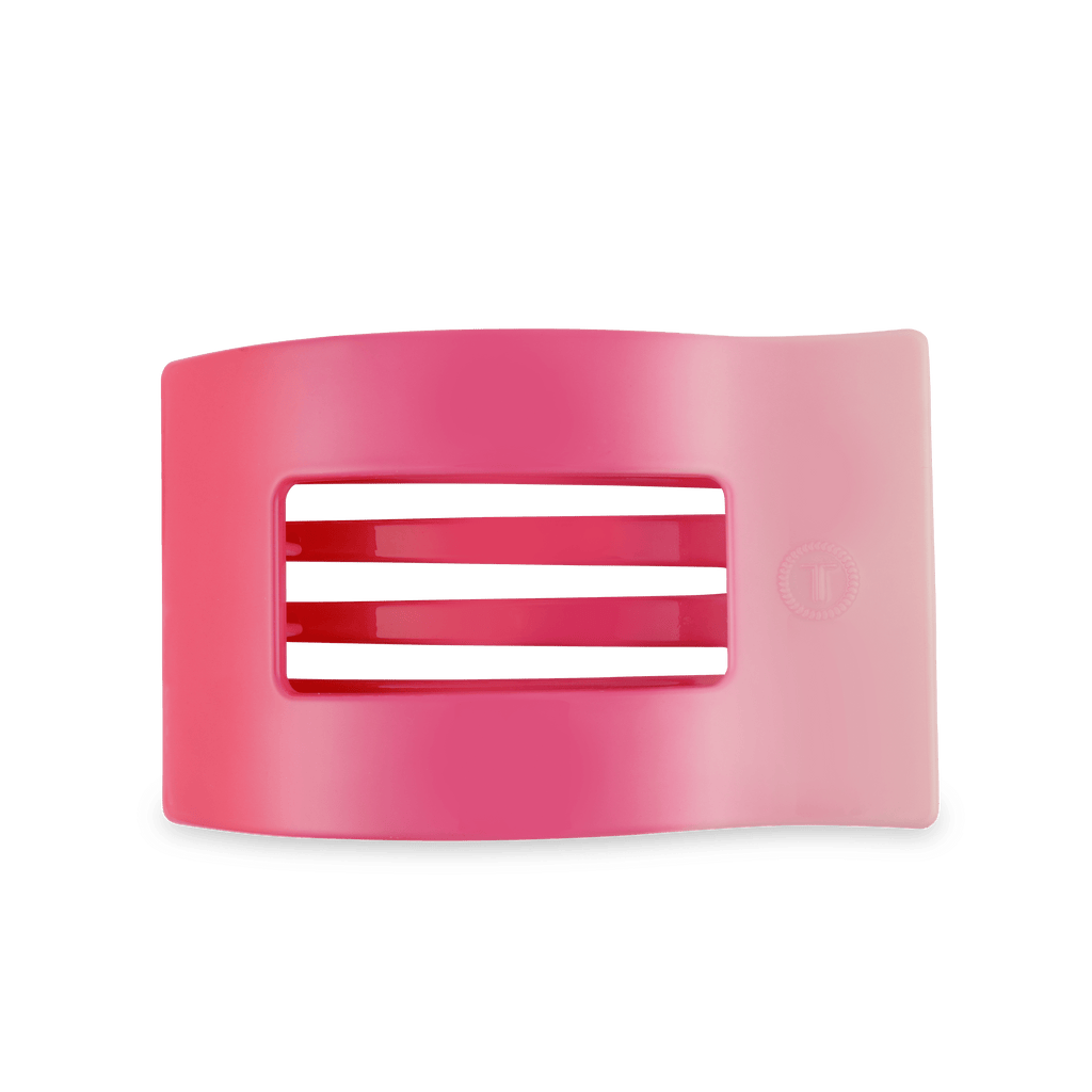 Large flat rectangular hair clip in a vibrant Kiss & Tell pink shade.