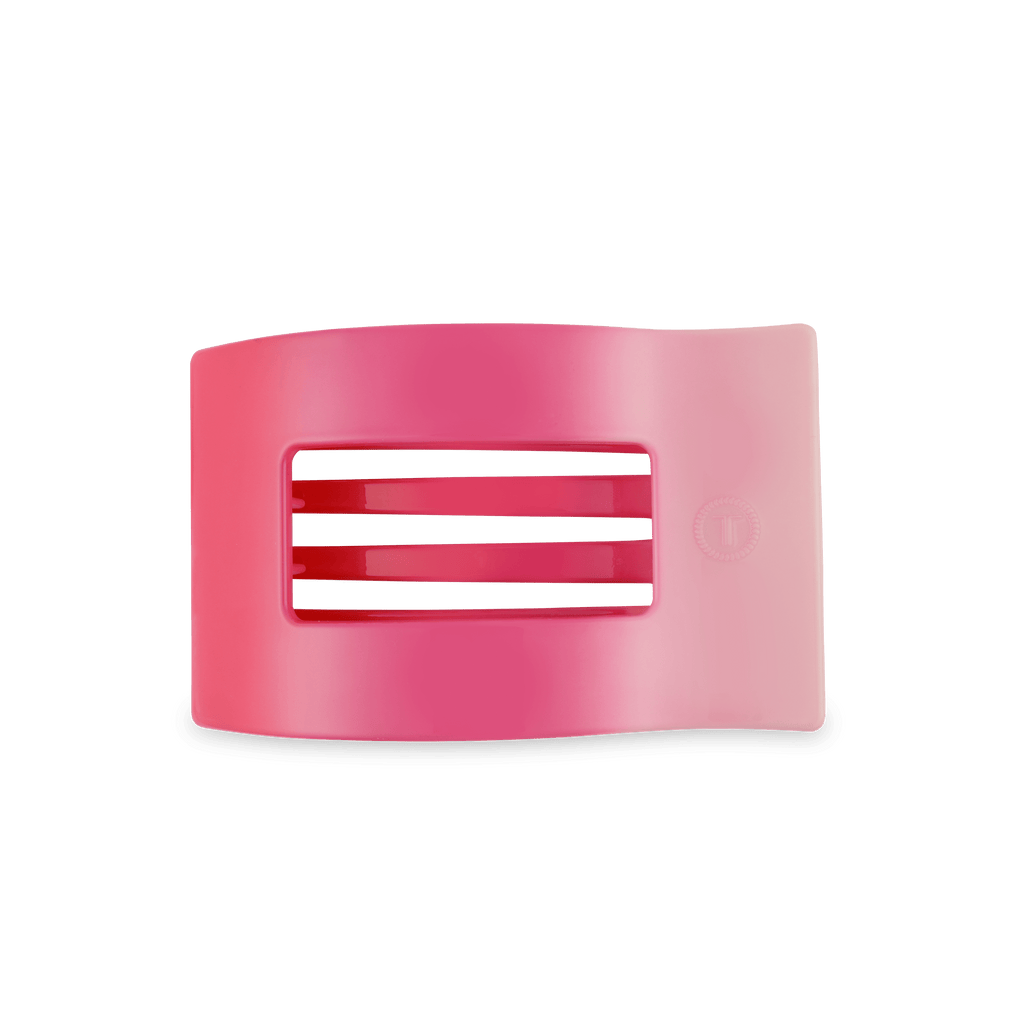 Medium pink flat rectangle hair clip, low-profile design